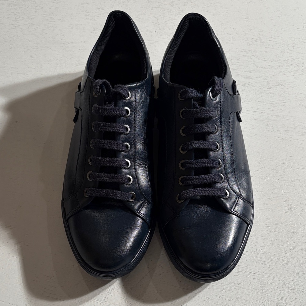 Versace Collection Dark Blue Leather Sneakers - Picture 2 of 9